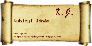 Kubinyi Jónás névjegykártya